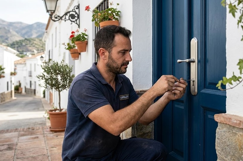 Cerrajero reparando cerradura en casa de Chauchina